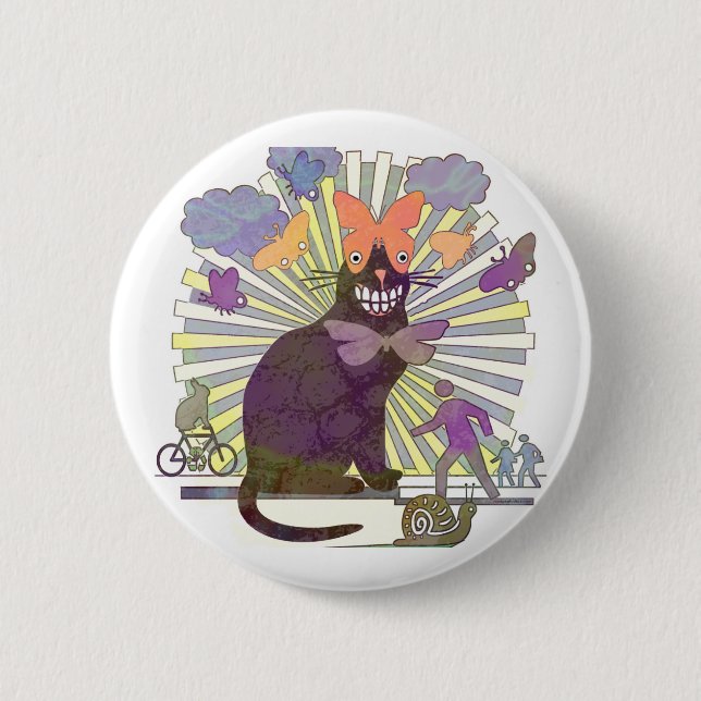 Badge Rond 5 Cm Kitty obtenu des yeux de papillon (Devant)