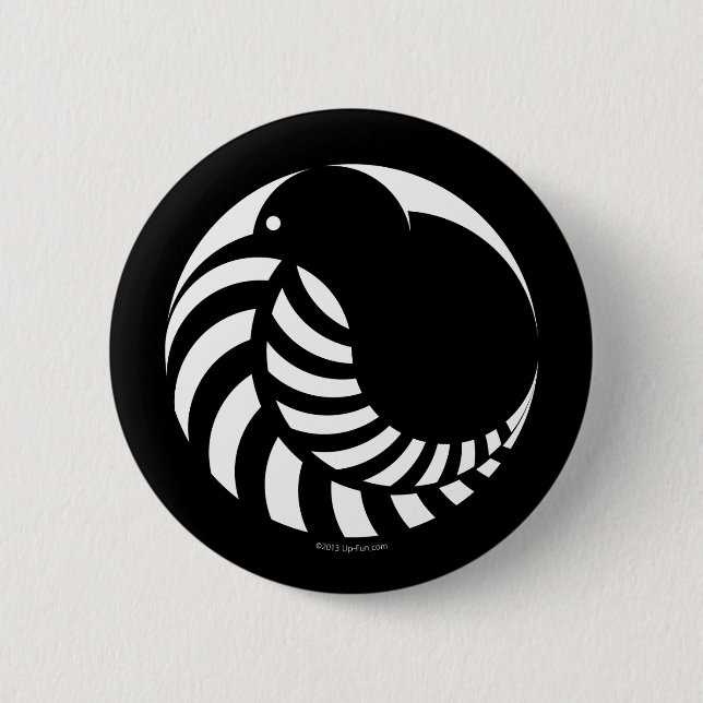 Badge Rond 5 Cm Kiwi de NZ/emblème fougère argentée (Devant)