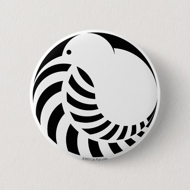 Badge Rond 5 Cm Kiwi de NZ/fougère argentée (Devant)