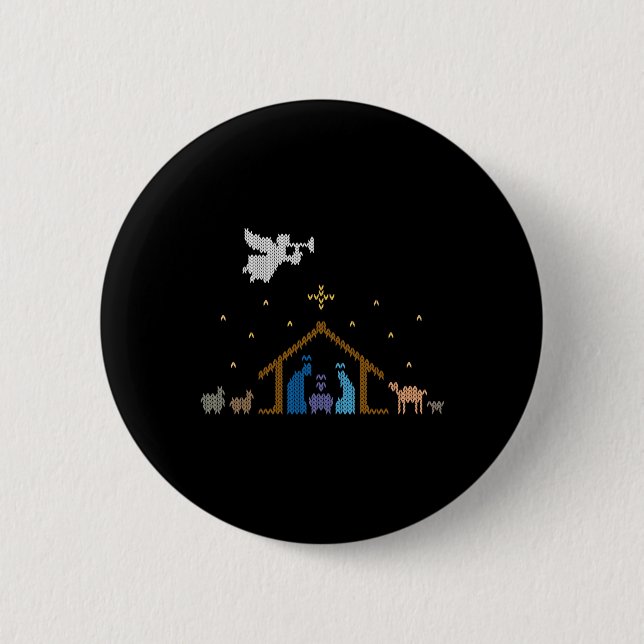 Badge Rond 5 Cm Knitted Nativity Christmas Sweater Christian Jesus (Devant)