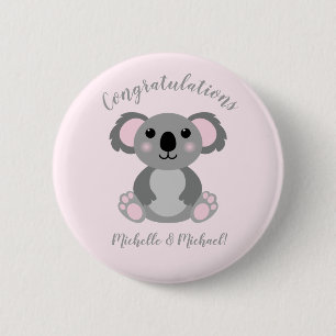 Badge Rond 5 Cm Koala ours Baby shower fille rose