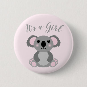 Badge Rond 5 Cm Koala ours Baby shower fille rose