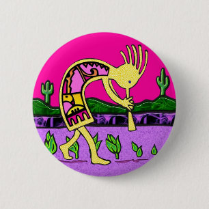 Badge Rond 5 Cm Kokopelli, Joueur de Flûte du désert