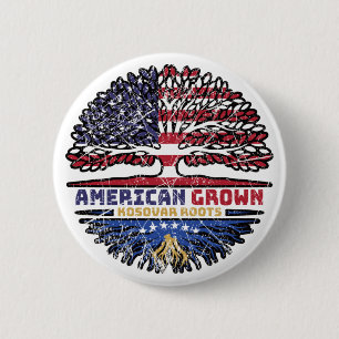 Badge Rond 5 Cm Kosovo Kosovar American USA Tree Roots Flag