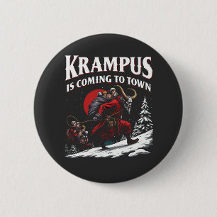 Badge Rond 5 Cm Krampus arrive à Town Krampus Noël