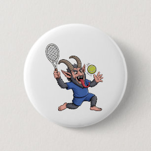 Badge Rond 5 Cm Krampus sinistre jouant au tennis Noël