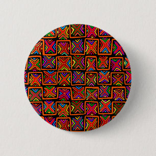 Badge Rond 5 Cm Kuna Indian Mola Tribal Checks - Rouge