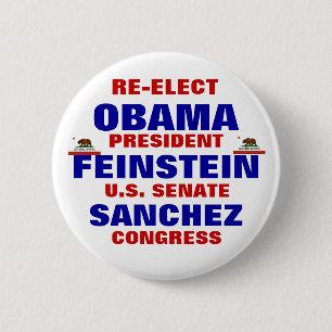 Badge Rond 5 Cm La Californie pour Obama Feinstein Sanchez