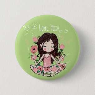 Badge Rond 5 Cm La fille rose de roses aime le yoga
