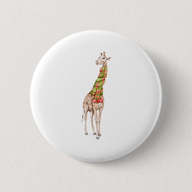Badge Rond 5 Cm La girafe dans une écharpe (Devant)