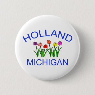 Badge Rond 5 Cm La Hollande, MI - w/Tulips
