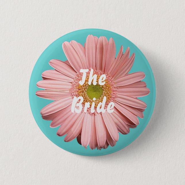 Badge Rond 5 Cm La jeune mariée, bouton rose de gerbera (Devant)