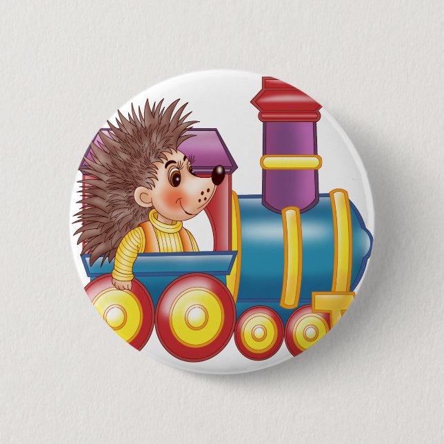 Badge Rond 5 Cm la locomotive et le hérisson (Devant)