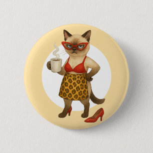 Badge Rond 5 Cm La maman chat boit du café 