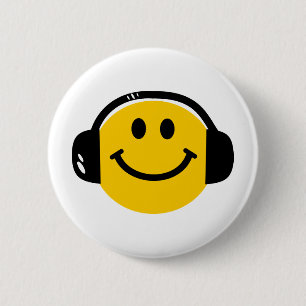 Badge Rond 5 Cm La musique aime le visage joyeux avec les écouteu
