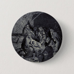 Badge Rond 5 Cm La Nativité par Gustave Doré Encre victorienne de