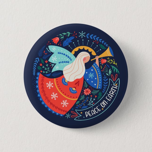 Badge Rond 5 Cm La paix sur Terre Angel Design (Devant)