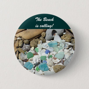 Badge Rond 5 Cm La plage appelle ! boutons Rochers de verre de mer