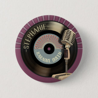 Badge Rond 5 Cm La Reine rétro MIC de karaoke et disque