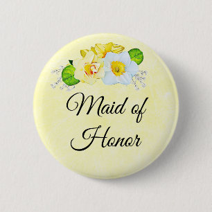 Badge Rond 5 Cm La servante d'honneur Floral jaune