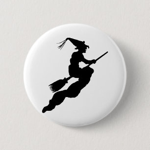 Badge Rond 5 Cm La sorcière en vol sur la silhouette de la chambre