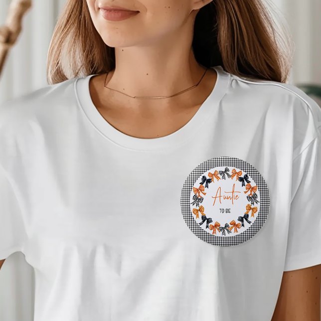 Badge Rond 5 Cm La tante d'être l'Halloween Coquette Bows (Halloween Coquette Black and Orange Bows Baby Shower Auntie to Be Pinback Button)