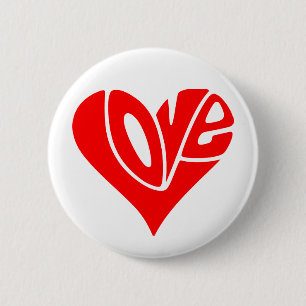 Badge Rond 5 Cm La typographie de l'amour en forme de coeur