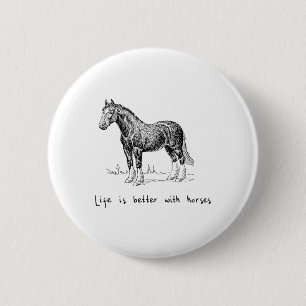 Badge Rond 5 Cm La Vie Est Meilleure Avec Les Chevaux Équitation -