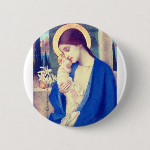 Badge Rond 5 Cm La Vierge Marie et l'Enfant Jésus grâce de la Rena