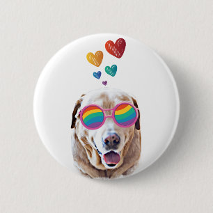 Badge Rond 5 Cm Labrador Chien avec Coeurs Saint-Valentin