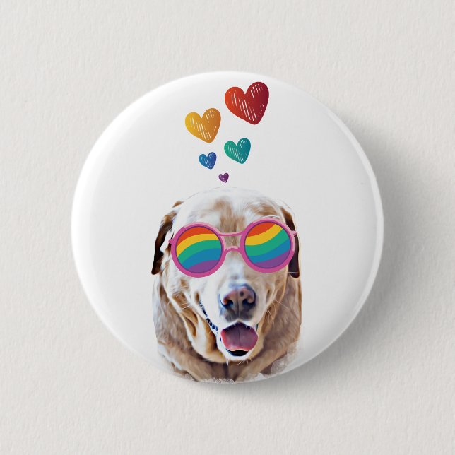 Badge Rond 5 Cm Labrador Chien avec Coeurs Saint-Valentin (Devant)
