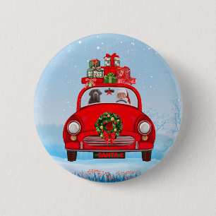 Badge Rond 5 Cm Labrador Chien En Voiture Avec Le Père Noël