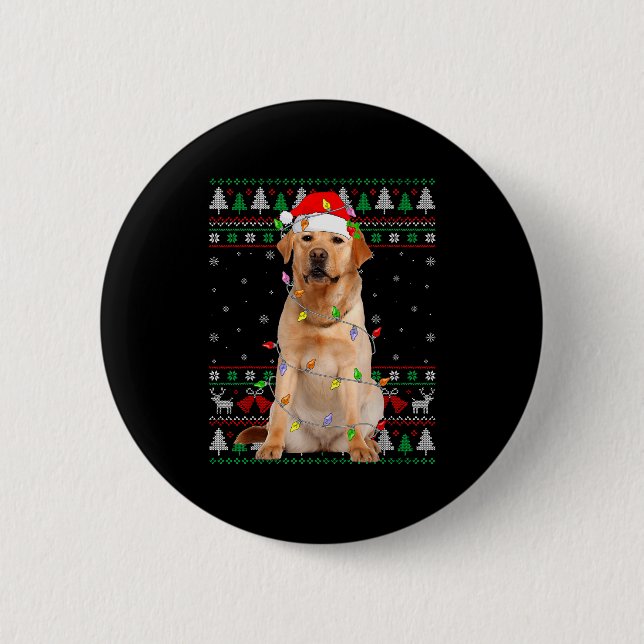 Badge Rond 5 Cm Labrador Retriever Dog Christmas Ugly Sweater Ligh (Devant)