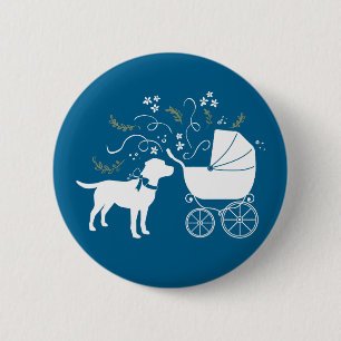 Badge Rond 5 Cm Labrador Theme - Dog Baby Shower Blue Lab