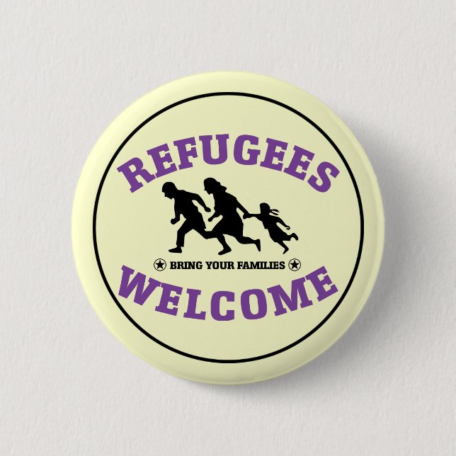 Badge Rond 5 Cm L'accueil de réfugiés amènent vos familles (Devant)