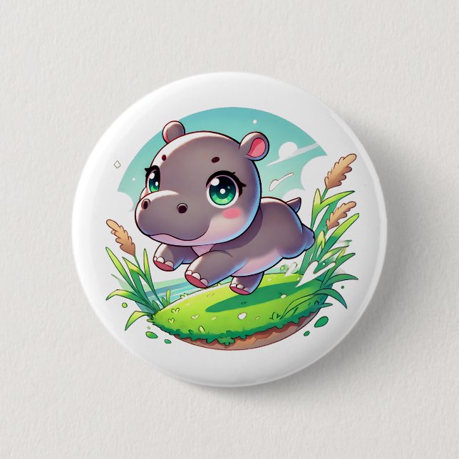 Badge Rond 5 Cm L'adorable hippopotame saute joyeusement (Devant)
