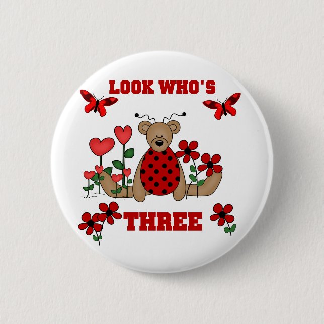 Badge Rond 5 Cm Ladybug Bear 3e maillots d'anniversaire (Devant)