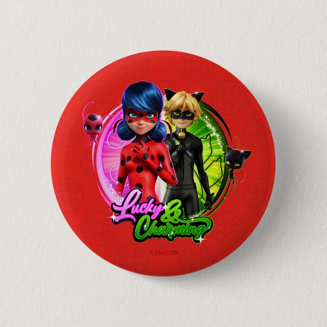 Badge Rond 5 Cm Ladybug & Cat Noir | Lucky & Charming (Devant)