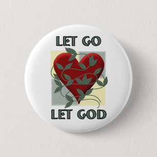 Badge Rond 5 Cm Laisser Dieu Récupérer Citation Slogan Coeur Rouge