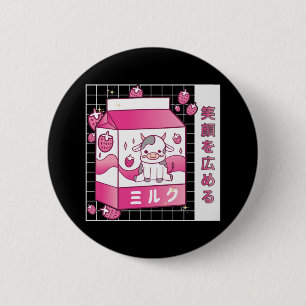 Badge Rond 5 Cm Lait de fraise nippon Carton Vache mignonne