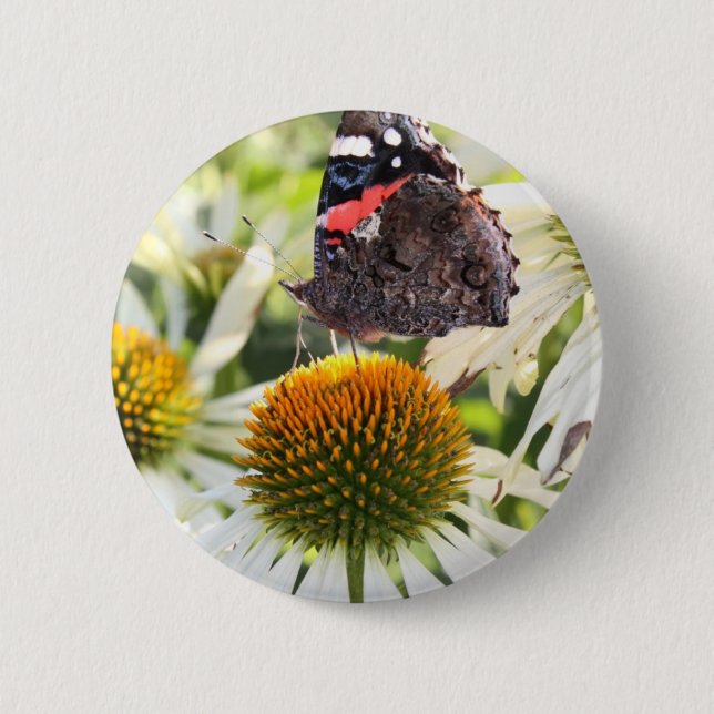 Badge Rond 5 Cm L'amiral papillon sur la fleur (Devant)