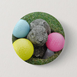 Badge Rond 5 Cm Lapin avec oeuf jaune rose