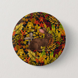 Badge Rond 5 Cm Lapin d'automne en noir
