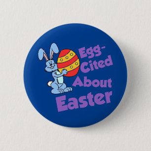 Badge Rond 5 Cm Lapin de dessin animé surexcité à propos de Pâques