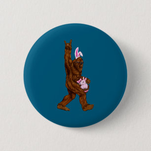 Badge Rond 5 Cm Lapin de Pâques bigfoot dans un panier est amusant