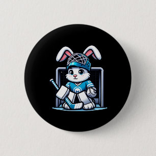 Badge Rond 5 Cm Lapin de Pâques Gardien de but de hockey sur glace