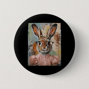 Badge Rond 5 Cm Lapin de Pâques heureux Fleur Graphisme Fille