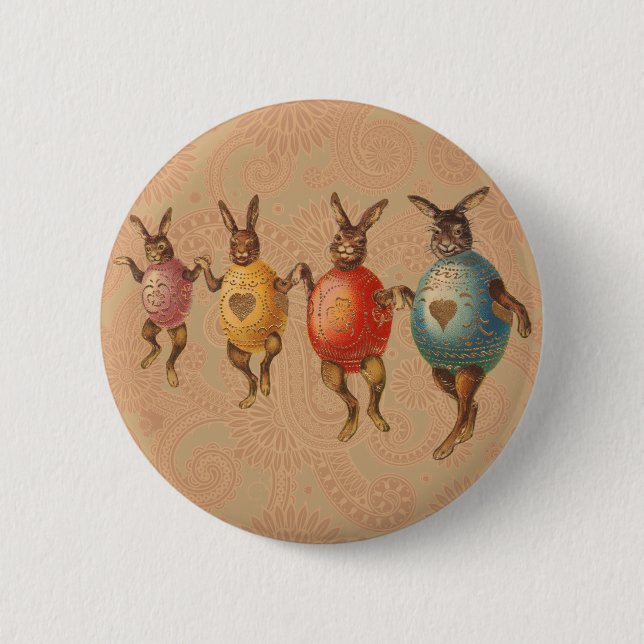 Badge Rond 5 Cm Lapin de Pâques Œufs Dansants (Devant)