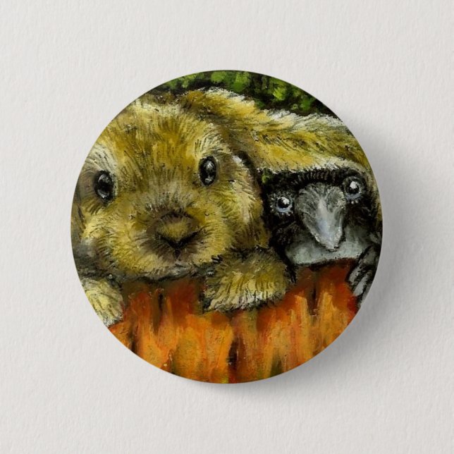 Badge Rond 5 Cm Lapin et corbeau (Devant)