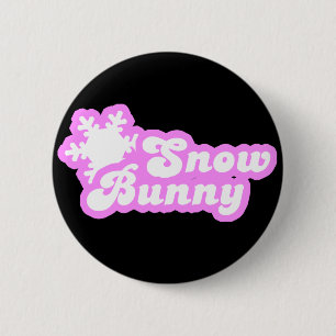 Badge Rond 5 Cm Lapin Neige Rose d'hiver